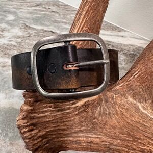Vintage Distressed Brown Leather Belt Silver Roller Buckle Mens 46 Inch Total